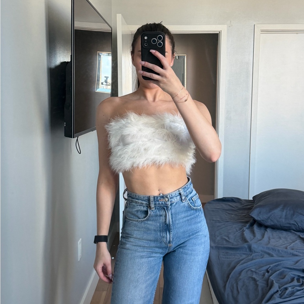Elegant White Faux Fur Tube Top Small